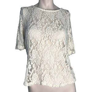 Lace Top Elegant Semi Sheer Party Blouse Ivory‎ Large New Directions Coquette